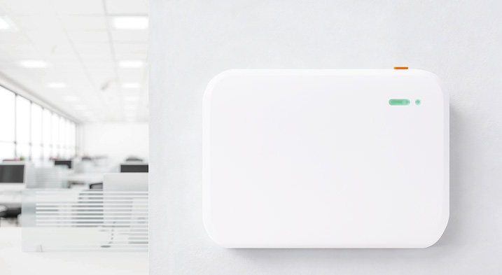 Aeropulse A100 smart building indoor air quality monitor with customer testimonial for real-time IAQ monitoring and cloud connectivity.