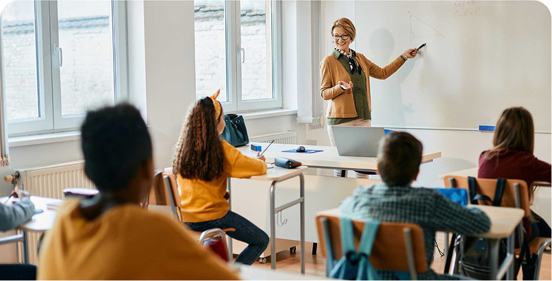 Classroom equipped with indoor air quality monitoring to improve ventilation, student comfort, and learning performance.